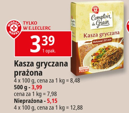 Kasza gryczana nieprażona Wiodąca marka comptoir de grain promocja w Leclerc