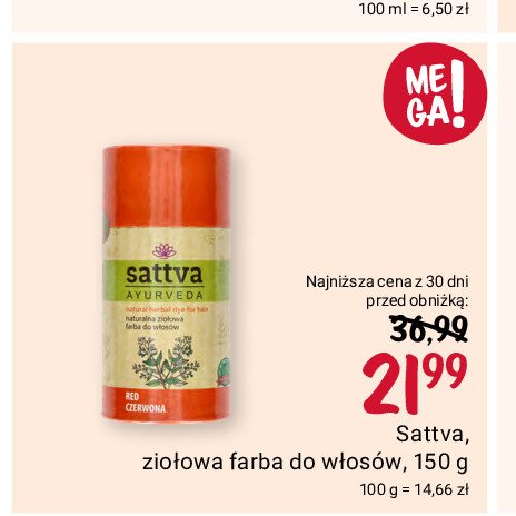 Henna do włosów red Sattva ayurveda promocja