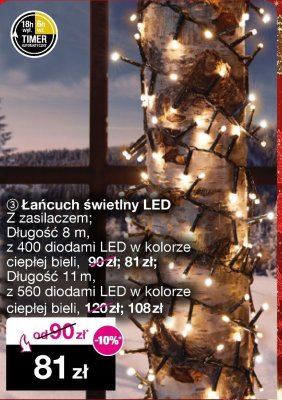 Łańcuch świetlny LED z zasilaczem, długość 8m, z 400 diodami LED w kolorze ciepłej bieli promocja w Woolworth