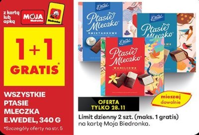 Ptasie Mleczko 340 g 1+1  promocja w Biedronka