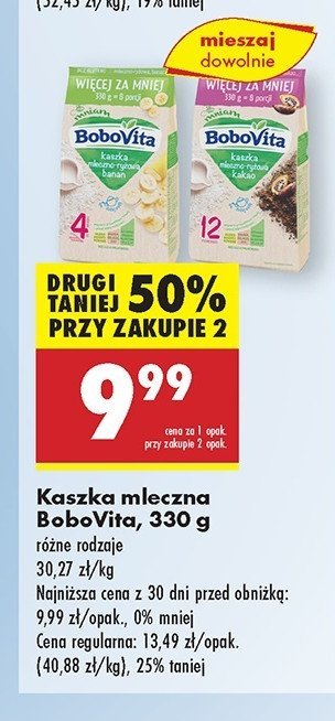 Kaszka mleczno-ryżowa banan Bobovita mniam promocja w Biedronka