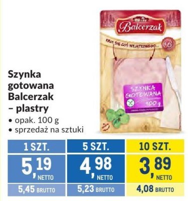 Szynka gotowana Balcerzak plastry promocja w Makro