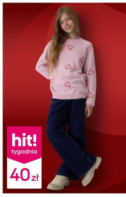 Sweter dziewczęcy różowy z sercami promocja w Pepco