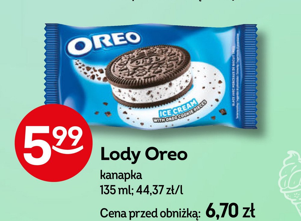 Lody z kawałkami ciastek Oreo ice cream promocja w Żabka