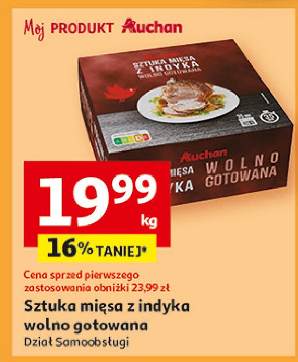 Sztuka mięsa z indyka wolno gotowana Auchan promocja w Auchan