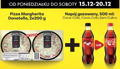 Pizza Margherita Donatello 2x200g + Napój gazowany 500ml Coca-Cola, Coca-Cola Zero Cukru promocja w Biedronka
