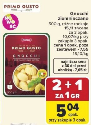 Gnocchi ziemniaczane Primo Gusto Melissa 500g, różne rodzaje promocja w Carrefour Market