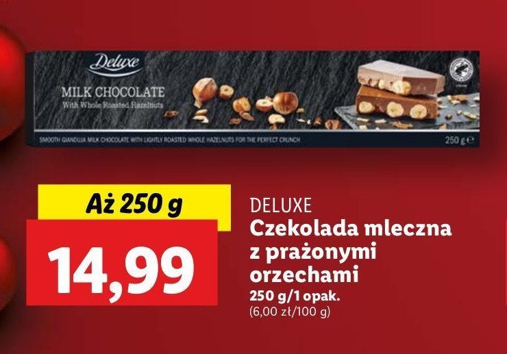 Czekolada mleczna z prażonymi orzechami laskowymi Deluxe promocja