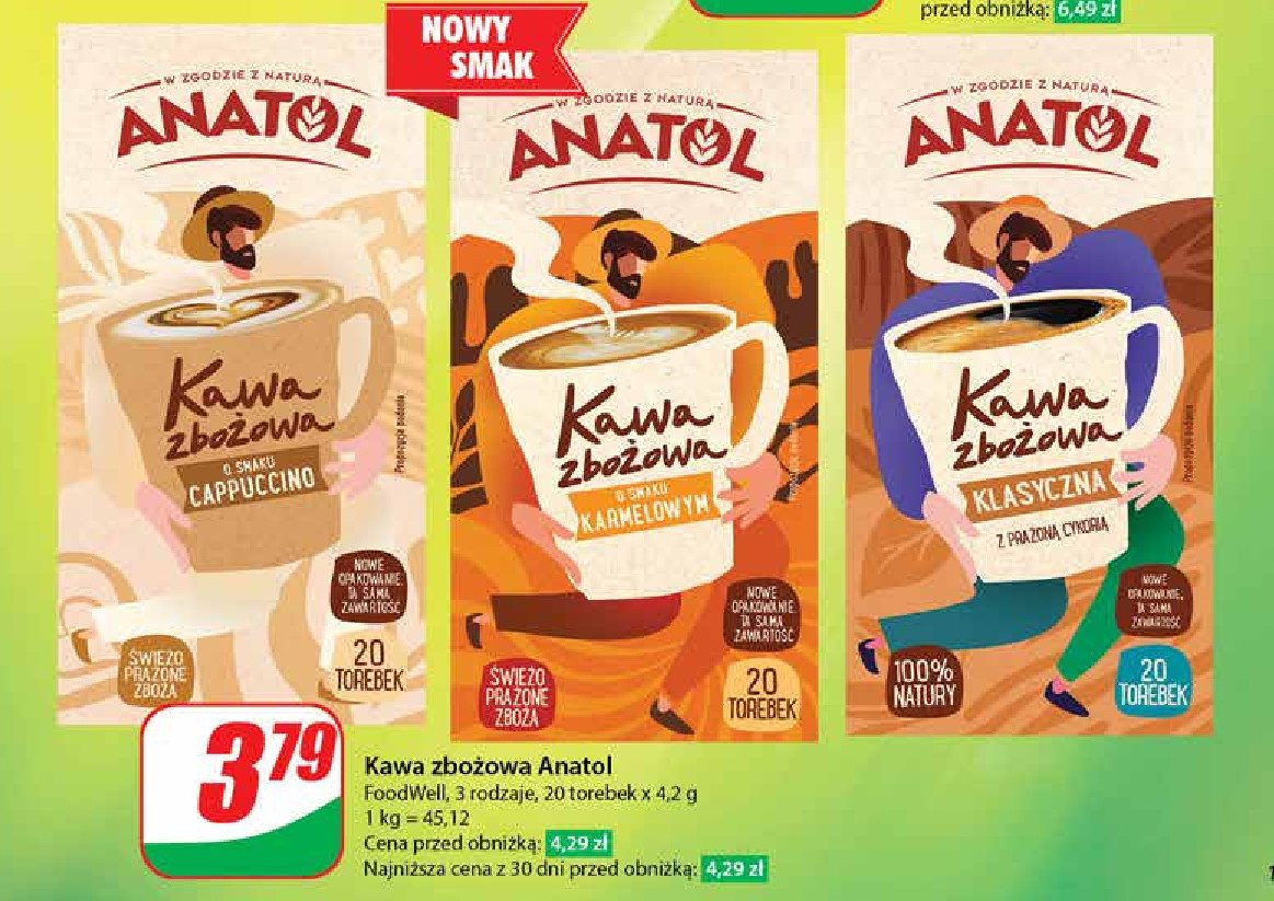 Kawa zbożowa cappuccino Anatol promocja w Dino