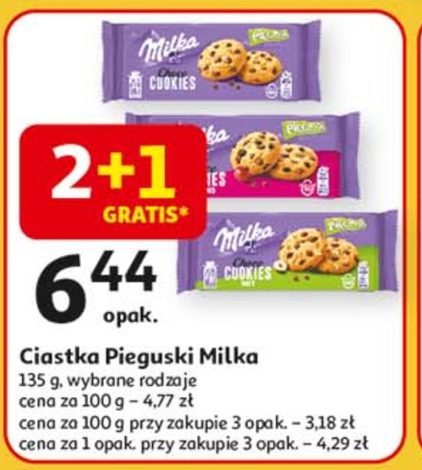 Ciastka z czekoladą i rodzynkami Milka pieguski promocja w Auchan