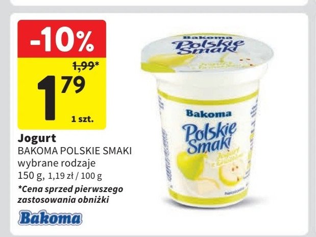 Jogurt gruszkowy Bakoma polskie smaki promocja w Intermarche