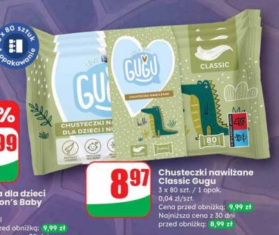 Chusteczki nawilżane Classic Gugu promocja w Dino