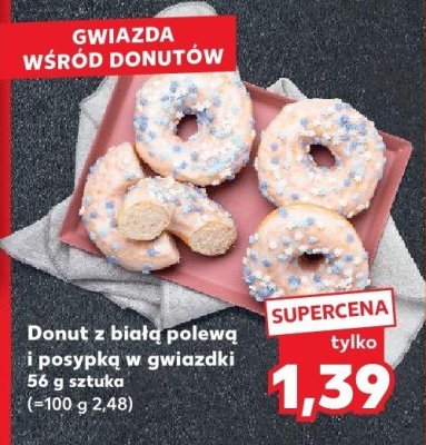 Donut z białą polewą i posypką w gwiazdki 56 g promocja w Kaufland