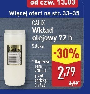 Wkład olejowy do znicza 72 h 215 g Calix promocja w Aldi