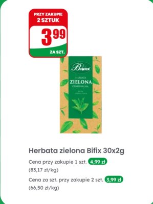 Herbata zielona 30x2g promocja w Dino