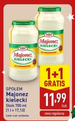 Majonez Kielecki 700 ml, 1+1 GRATIS promocja w Aldi
