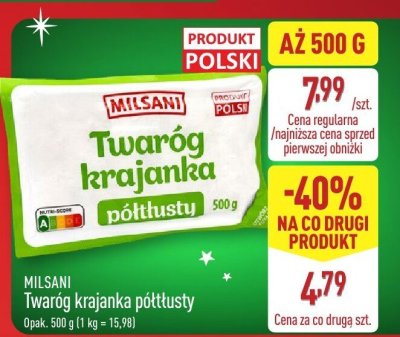 Twaróg krajanka półtłusty Milsani promocja w Aldi