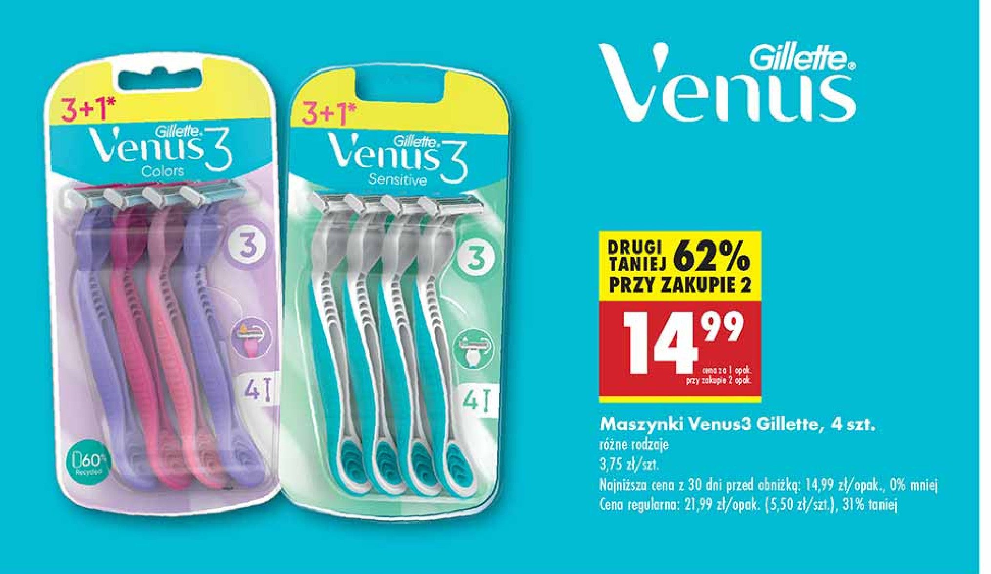 Maszynki do golenia mix kolor Gillette venus 3 promocja