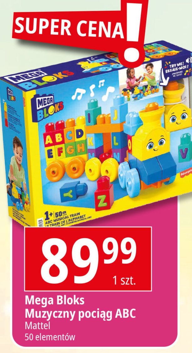 Klocki pociąg edukacyjny abc Mega bloks promocja