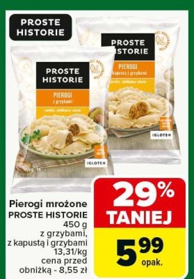 Pierogi mrożone PROSTE HISTORIE z grzybami, z kapustą i grzybami promocja w Carrefour Market