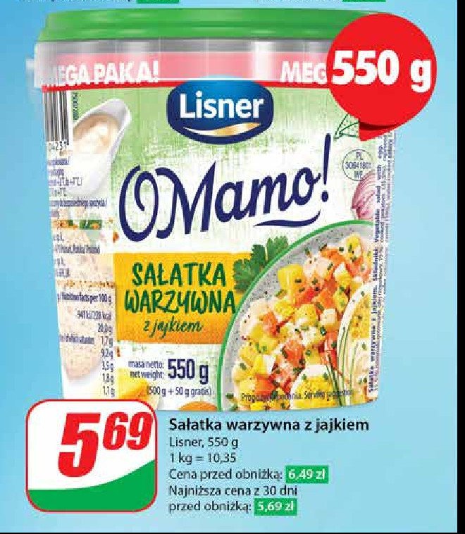 Sałatka warzywna z jajkiem Lisner o mamo! promocja