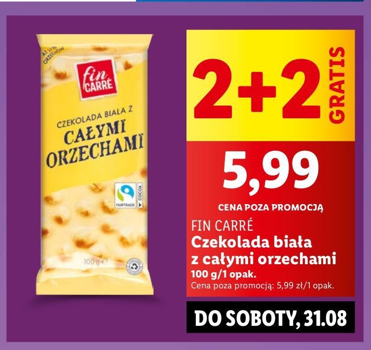 Czekolada biała z całymi orzechami laskowymi Fin carre promocja