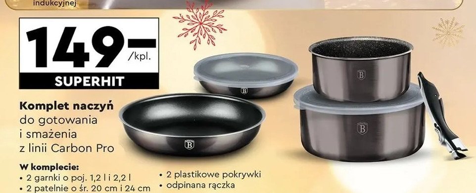 Komplet garnków carbon pro 1.2 l + 2.2 l Berlinger haus promocja w Biedronka