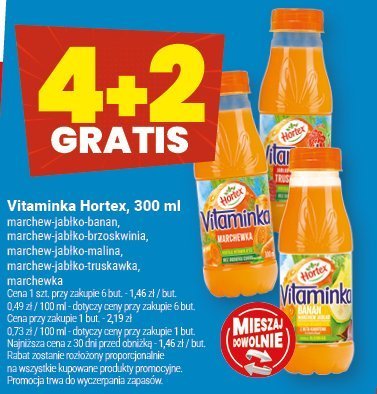 Witaminka Hortex 300ml marchew-jabłko-banan marchew-jabłko-brzoskwinia marchew-jabłko-malina marchew-jabłko-truskawka marchew-jabłko promocja w Twój Market