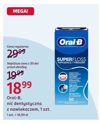 Nić dentystyczna Oral-B, z nawlekaczem, 1 szt. promocja w Rossmann
