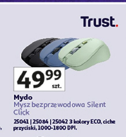 Mysz bezprzewodowa mydo silent click zielony Trust promocja w Auchan