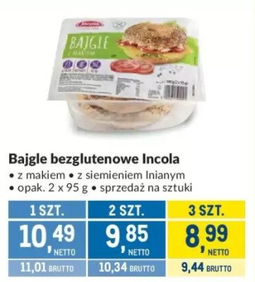Bajgle bezglutenowe Incola z mąkiem z ziemieniem lnianym promocja w Makro