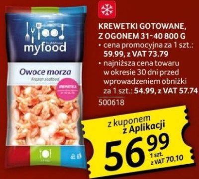 Krewetki gotowane MyFood owoce morza promocja w Selgros