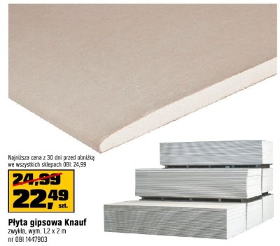 Płyta gipsowa Knauf zwykła promocja w OBI