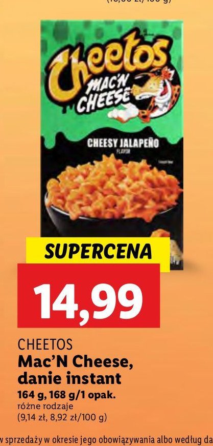 Makaron z serem mac'n cheese jalapeno Cheetos promocja w Lidl