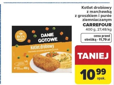 Kotlet drobiowy z marchewką z groszkiem i puree ziemniaczanym Carrefour promocja w Carrefour Market