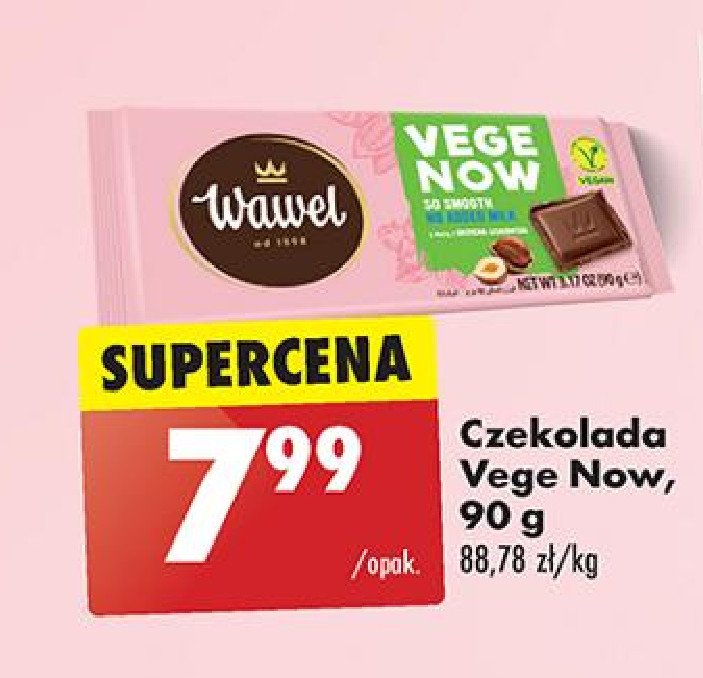 Czekolada z pastą z orzecha laskowego Wawel vege now promocja w Biedronka