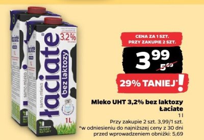 Mleko UHT 3,2% bez laktozy Łaciate promocja w Netto