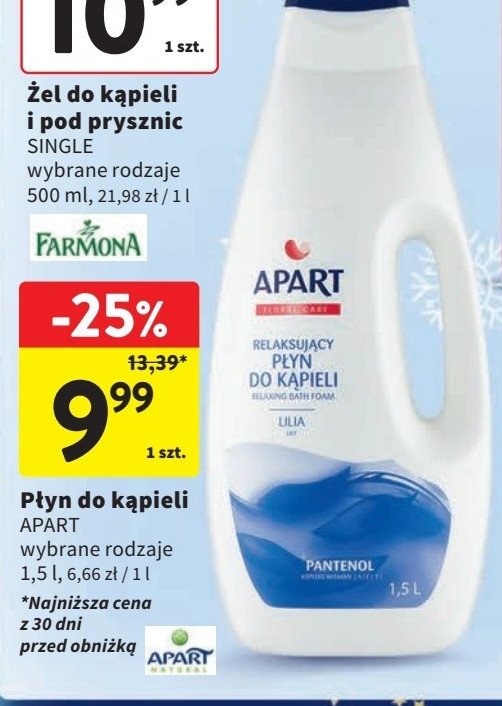 Płyn do kąpieli lilia Apart floral care Apart natural promocja