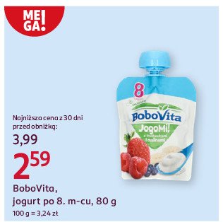 Owoce z jogurtem w tubce truskawki-maliny Bobovita jogomi! promocja w Rossmann