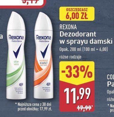 Dezodorant workout hi-impact Rexona motionsense promocja w Aldi