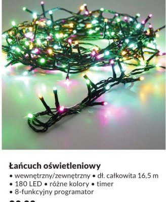 Łańcuch oświetleniowy wewnętrzny/zewnętrzny 16,5 m 180 LED promocja w Makro