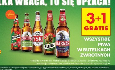 Piwo Królewskie, Kasztelan, Tyskie, Żubr, Harnaś - wszystkie piwa w butelkach zwrotnych promocja w Biedronka