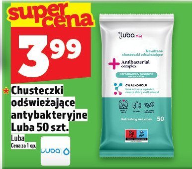 Chusteczki odświeżające antybakteryjne Luba 50 szt. promocja w TOPAZ