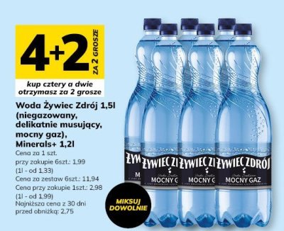 Woda Żywiec Zdrój 1,5l (niegazowany, gazowany, lekko musujący, mocny gaz), Minerals+ 1,2l promocja w Hitpol
