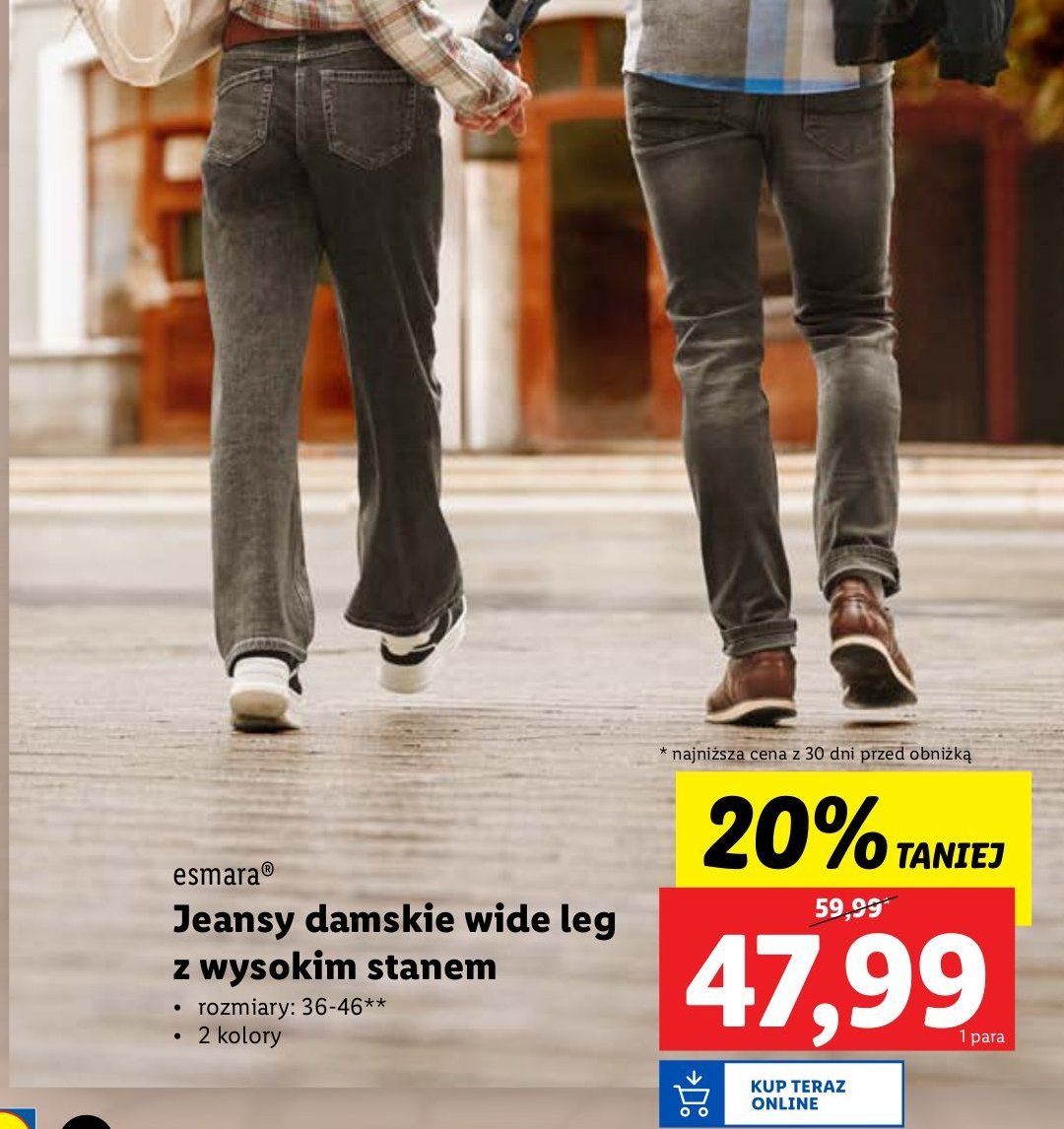 Jeansy damskie wide leg z wysokim stanem 36-46 Esmara promocja