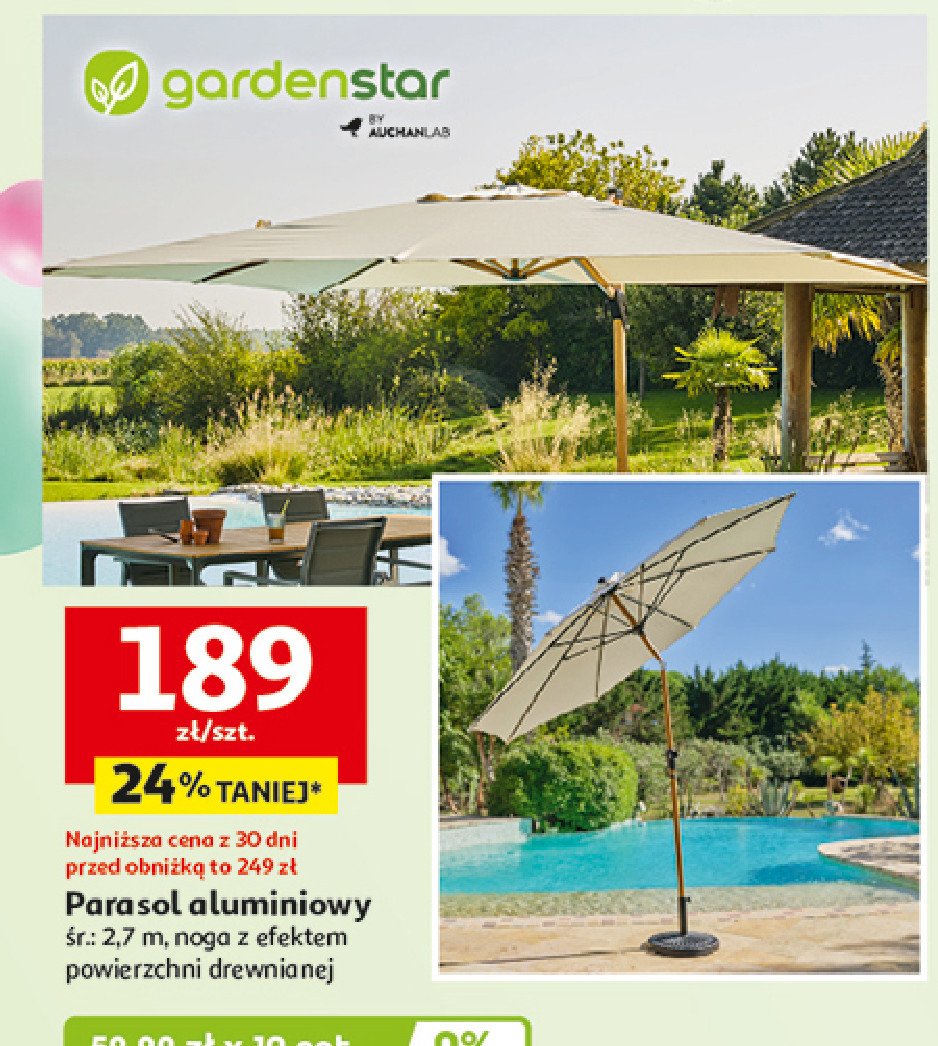 Parasol wiszący śr. 2.7 m Garden star promocja w Auchan