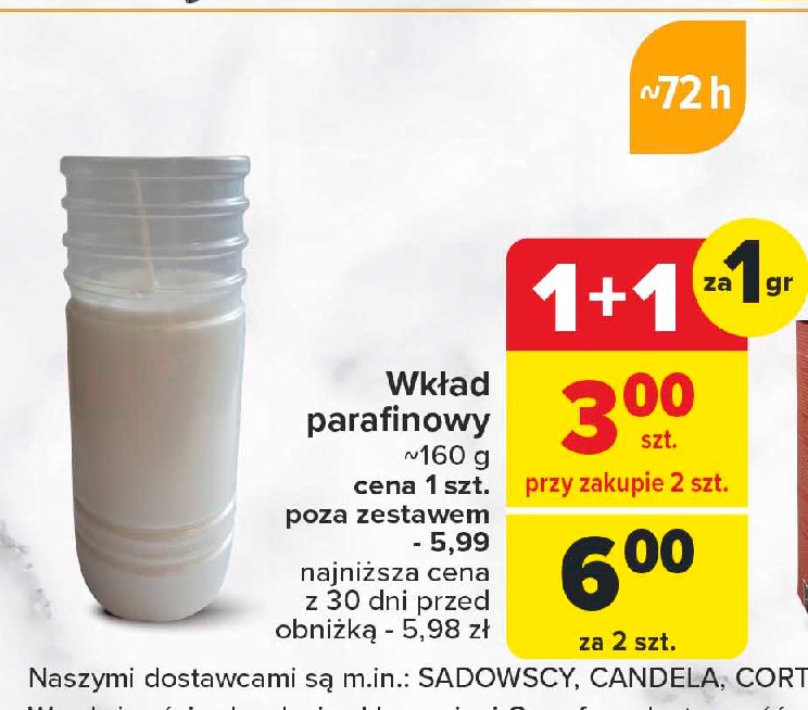 Wkład parafinowy do zniczy 72 h promocja