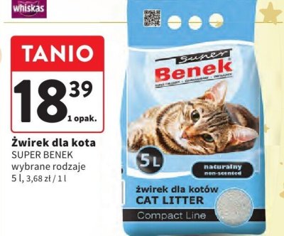 Żwirek dla kota SUPER BENEK wybrane rodzaje 5 l promocja w Intermarche