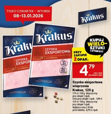 Szynka eksportowa wieprzowa Krakus, 120 g promocja w Twój Market