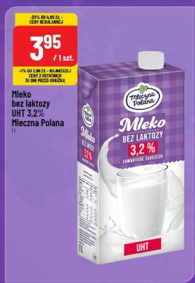Mleko bez laktozy UHT 3,2% Mleczna Polana promocja w POLOmarket